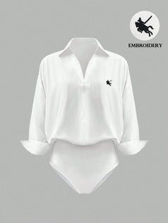 INAWLY Casual, veelzijdige body met geborduurde print voor forenzen