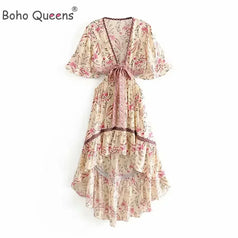 Boho Floral Print Sexy Beach Dress