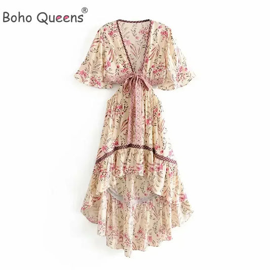 Boho Floral Print Sexy Beach Dress