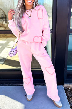 Phalaenopsis Chenille Heart Pattern Casual Pants Set