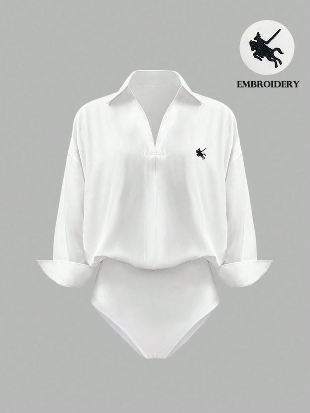 INAWLY Casual, veelzijdige body met geborduurde print voor forenzen