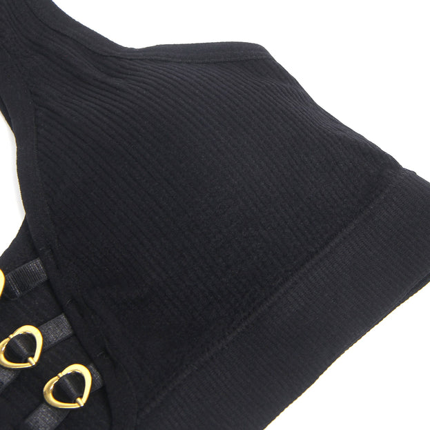 Zwarte sexy hole hartvormige gespen naadloze bh-set (XS t/m 6XL)