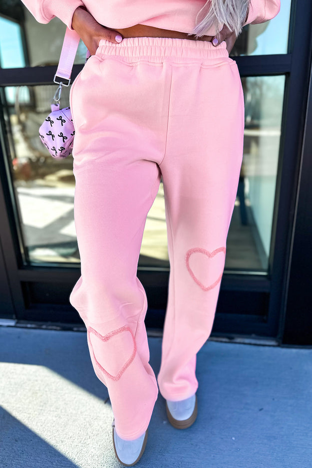 Phalaenopsis Chenille Heart Pattern Casual Pants Set