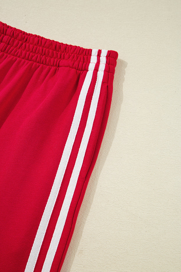 Oatmeal Varsity Striped Detail Cropped Pullover Wide Leg Pants 2pcs Outfit