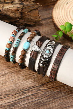Chestnut Bull Skull Turquoise Beaded Bracelet Set