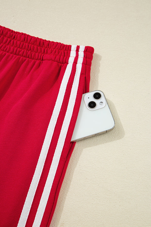 Oatmeal Varsity Striped Detail Cropped Pullover Wide Leg Pants 2pcs Outfit
