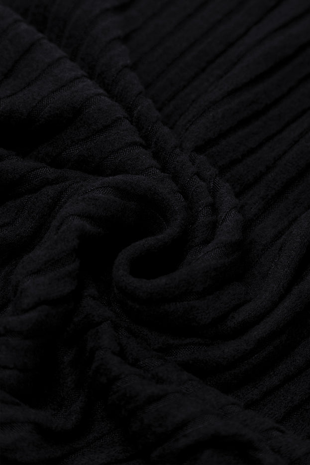 Zwarte geribbelde jumpsuit met sleutelgat, korte mouwen en wijde pijpen