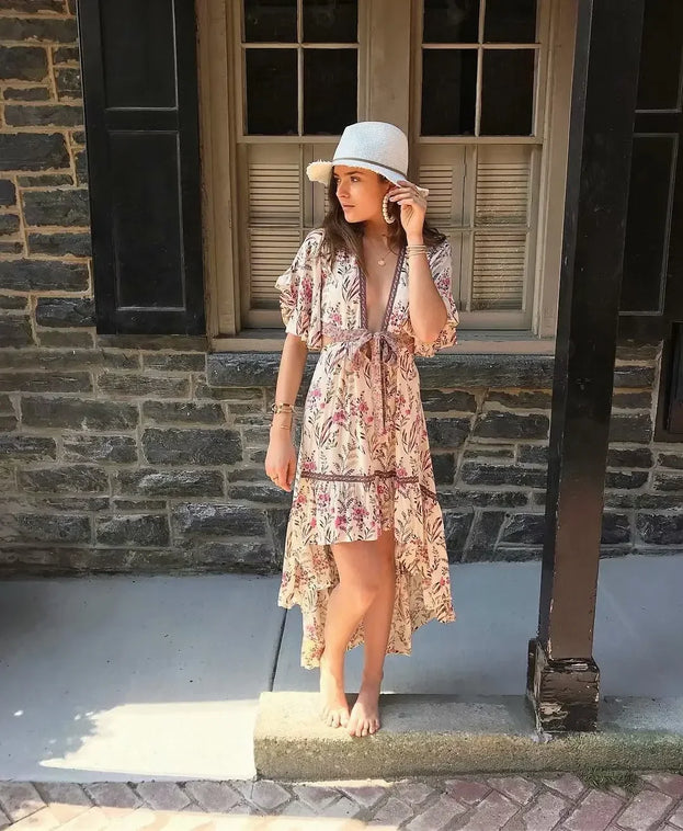Boho  Floral Print Sexy Beach Dress