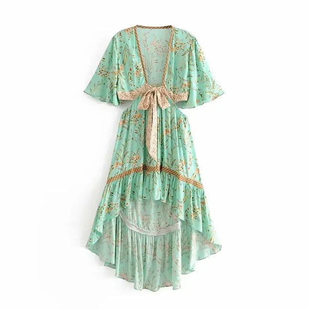 Boho  Floral Print Sexy Beach Dress