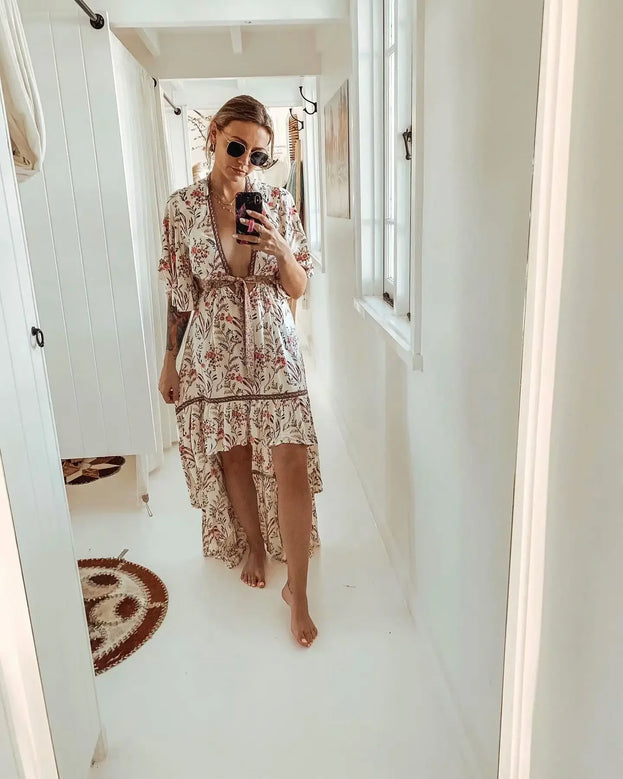 Boho  Floral Print Sexy Beach Dress