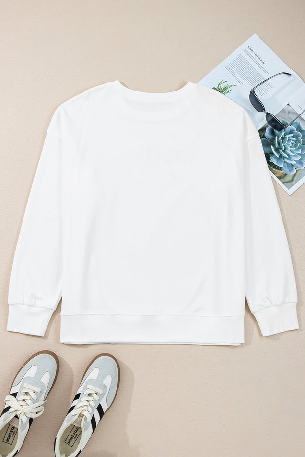 Beige Big Bow Pattern Plus Size Drop Shoulder Sweatshirt