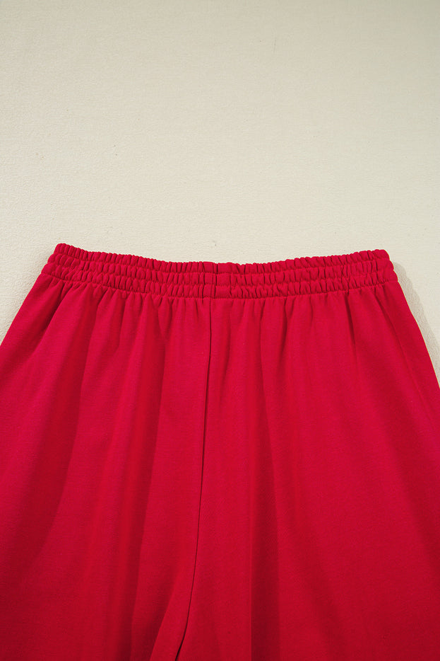 Oatmeal Varsity Striped Detail Cropped Pullover Wide Leg Pants 2pcs Outfit