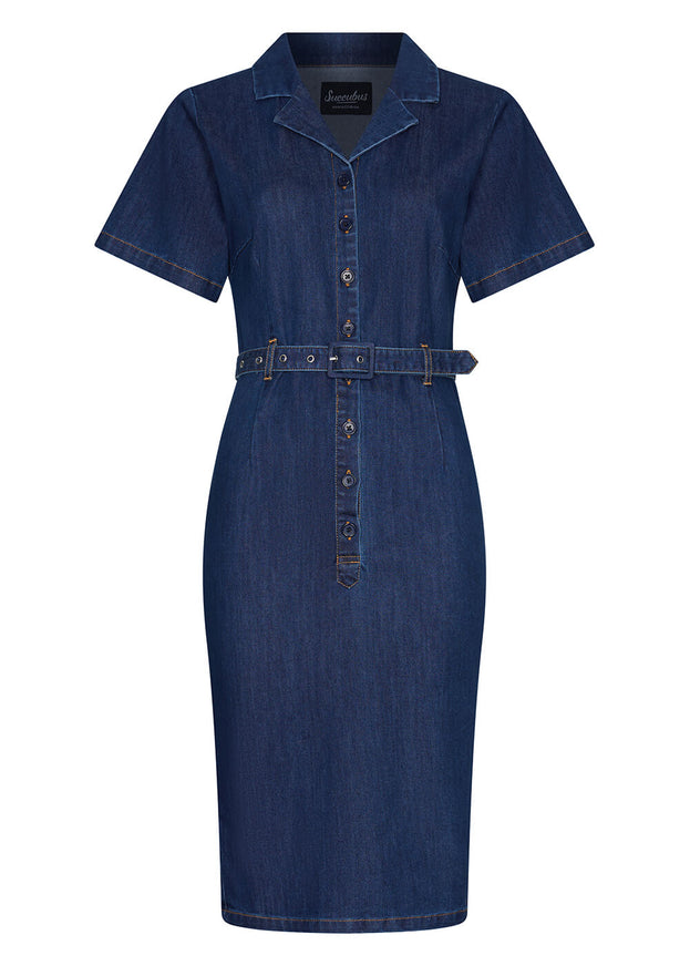 Succubus Clothing Ruby Denim Pencil Jurk Navy