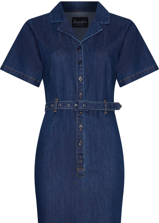 Succubus Clothing Ruby Denim Pencil Jurk Navy